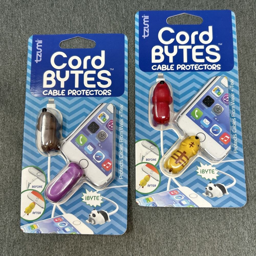 Tzumi Cord Bytes iPhone Cable Protector Silicone Red Dog Cat Brown Dog Hippo NEW